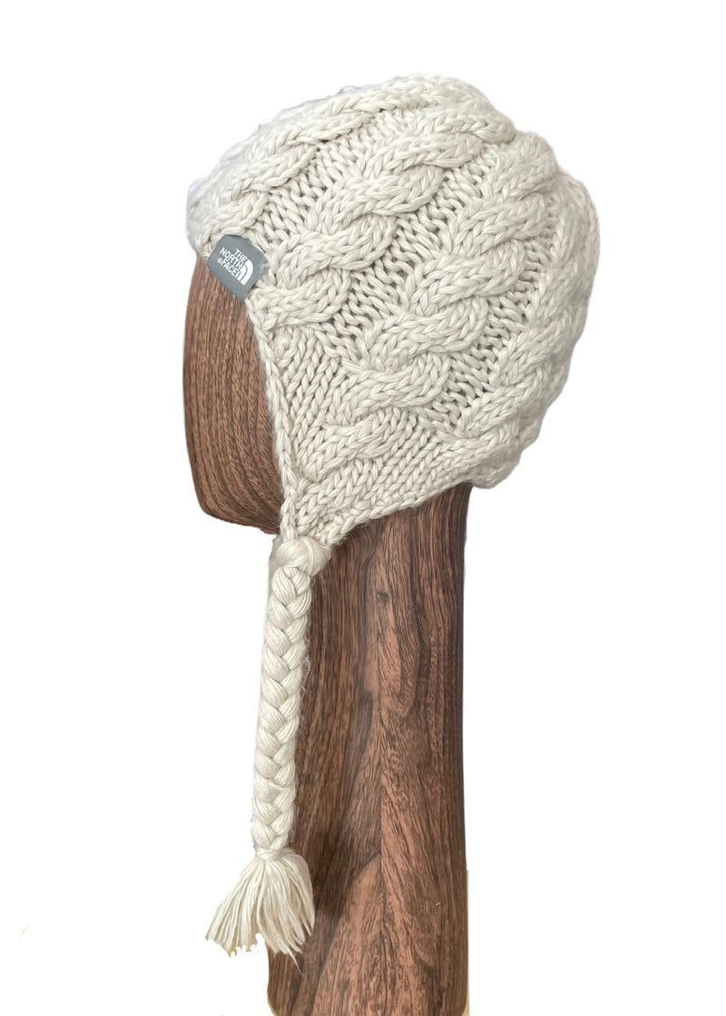THE NORTH FACE pale grey wool/acrylic cable knit hat with braided yarn, NS