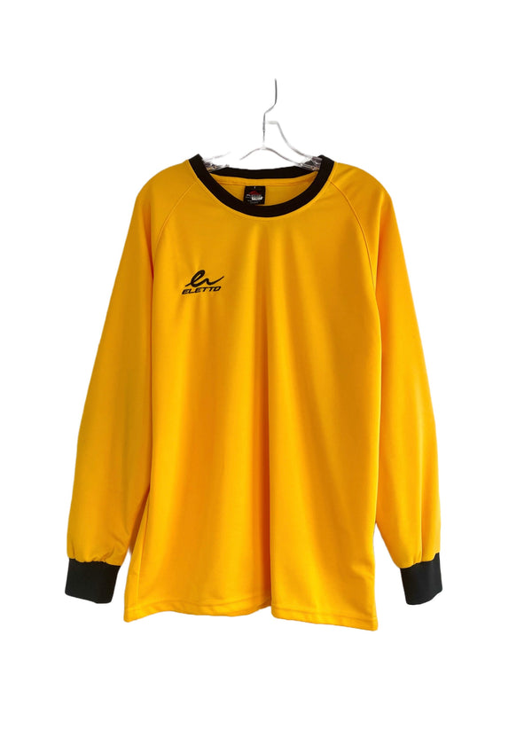 ELETTO Mens golden yellow Goalkeeper soccer jersey w/ black ringer & cuffs, S