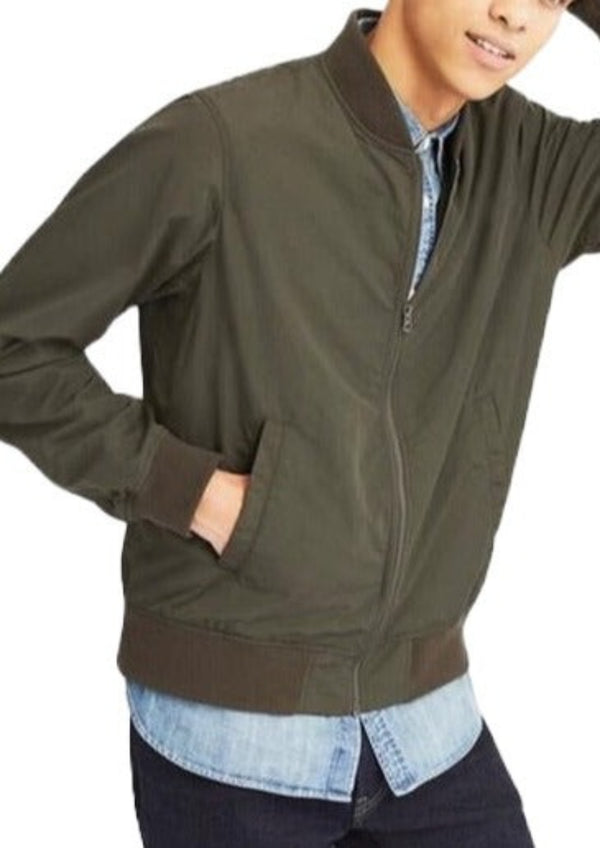 UNIQLO Mens olive matte nylon zip front lightweight bomber jacket, M