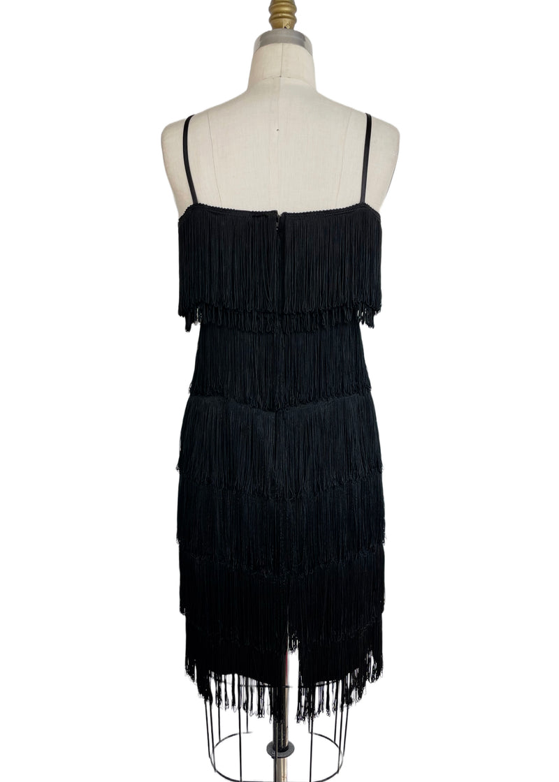 CHAPS VINTAGE Women's black multi fringe spaghetti strap flapper dress, 10