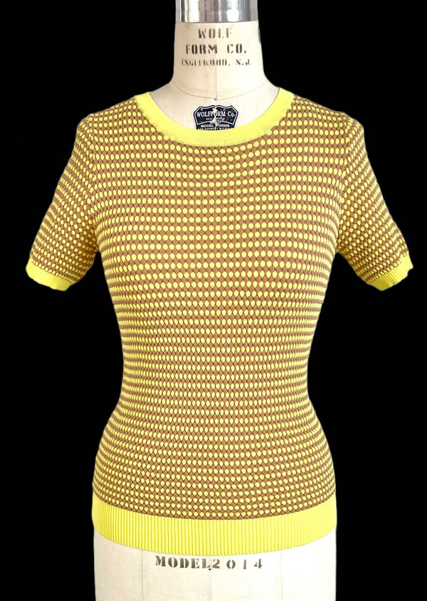 ZARA Women's yellow & beige popcorn short sleeve knit top, S