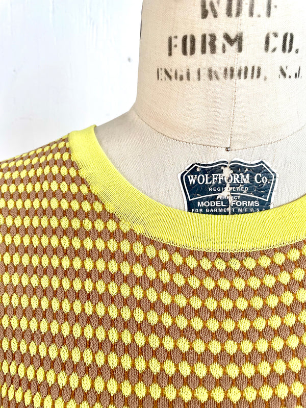 ZARA Women's yellow & beige popcorn short sleeve knit top, S