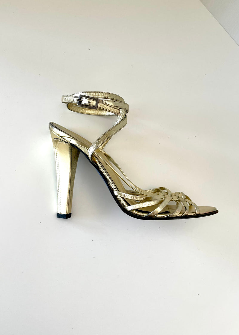 BCBG gold strappy high heel sandal, 5
