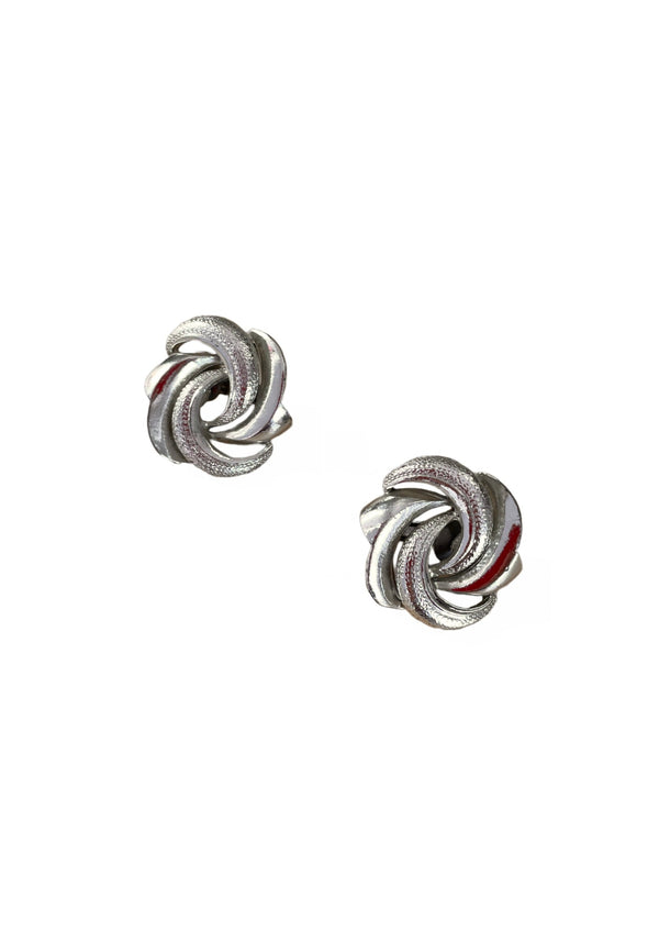 VINTAGE EARRINGS silver textured swirl clip-ons, 1" wide
