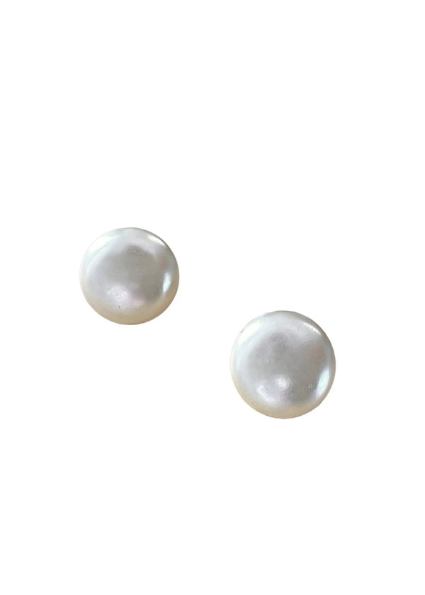 VINTAGE EARRINGS medium pearl button pierced earrings, 3/4" wide