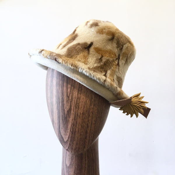 FRANCETTE VINTAGE beaver hair cloche with mustard floral grossgrain ribbon florette detail