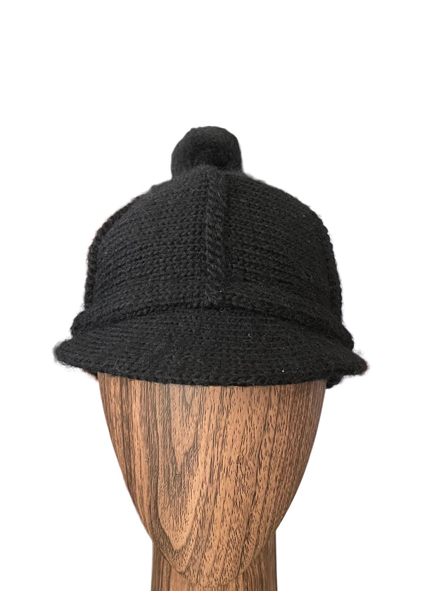 GAP Women's black knitted acrylic/alpaca/wool/mohair peaked cap w/ pom pom on top, S/M