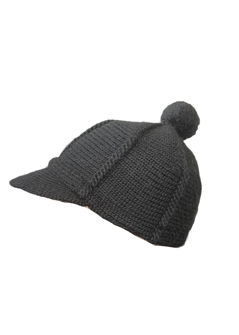 GAP Women's black knitted acrylic/alpaca/wool/mohair peaked cap w/ pom pom on top, S/M