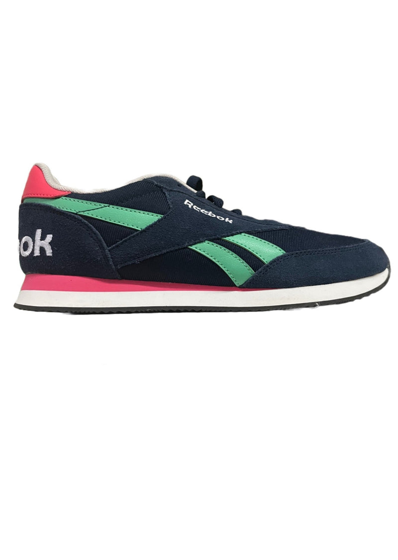 REEBOK Women's navy suede vintage 80's style sneaker with pink & mint detail, 8