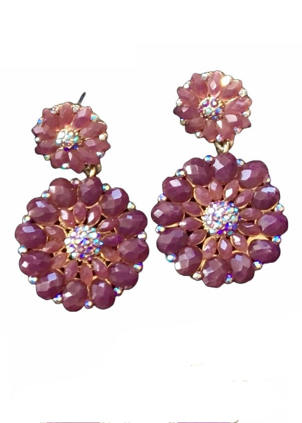 EARRINGS purple crystal stone drop earrings w/ iridescent rhinestone center