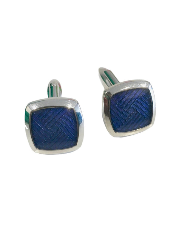 BROOKS BROTHERS Men's Silver CuffLinks With Blue Enamel