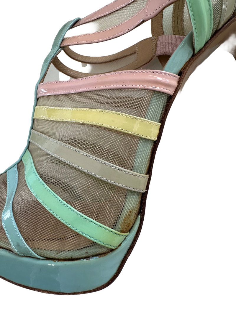 VERSUS Women's pastel patent & nude mesh stilettos, 10