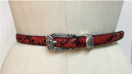 BRIGTHON Women's red and black snakeskin thin belt, 32" / M-L