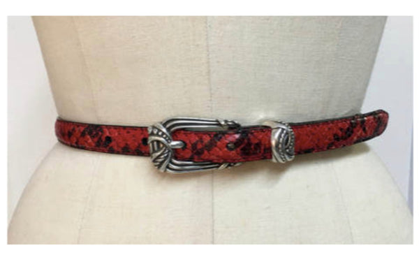 BRIGTHON Women's red and black snakeskin thin belt w/ ornate silver buckle, 32