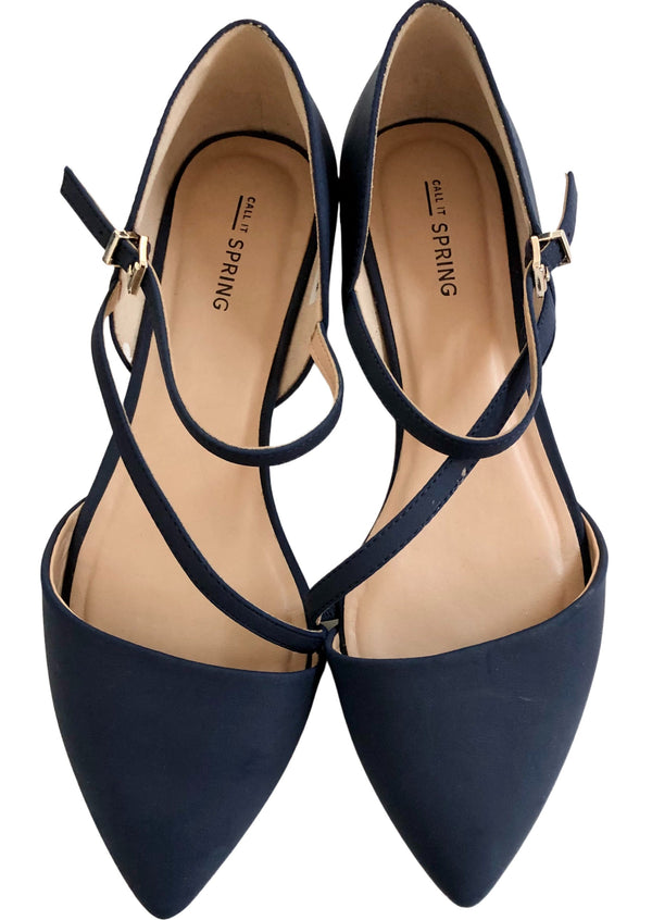 CALL IT SPRING navy pointy flats w/ criss cross strap, 8.5