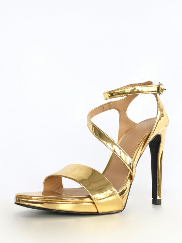 ZARA ‘TRAFALUC' Women's gold mirror strappy high heel sandals, 9