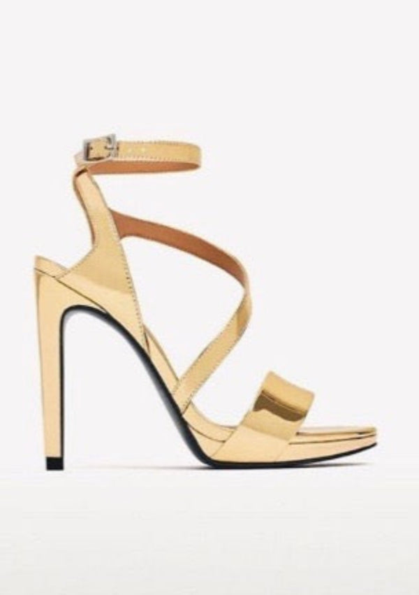 ZARA ‘TRAFALUC' Women's gold metallic strappy high heel sandals, 40 (9 US)