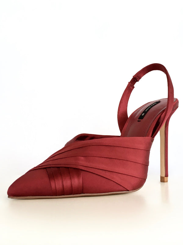 ZARA Women's cranberry satin pointed toe slingback heels w/ pleats, 8