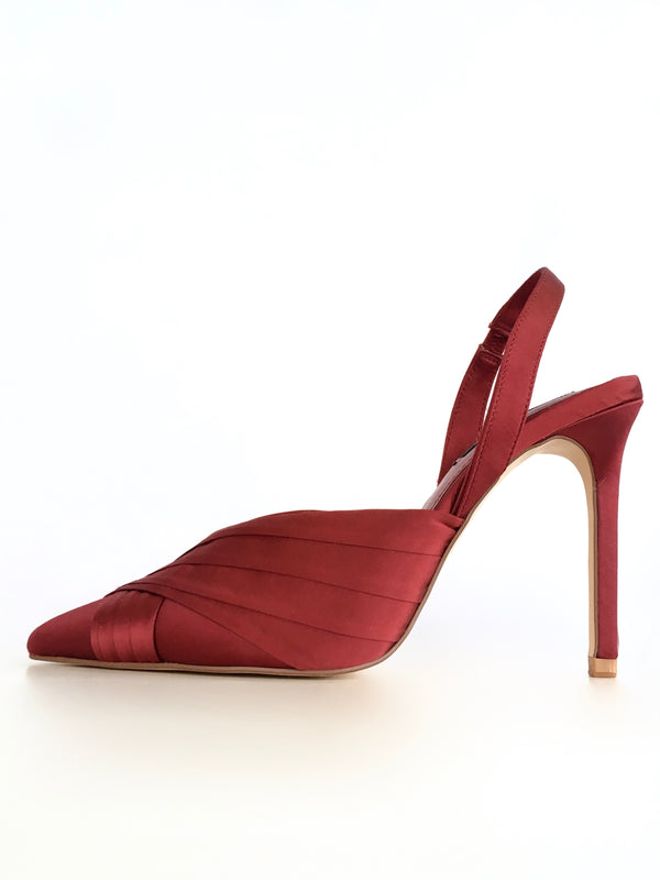 ZARA Women's cranberry satin pointed toe slingback heels w/ pleats, 8