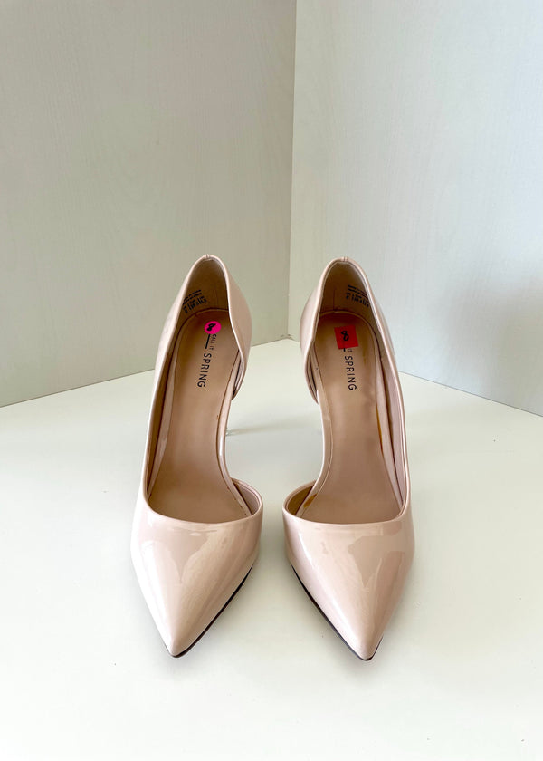 CALL IT SPRING beige pointed toe pump w/ clear stiletto heel, 8