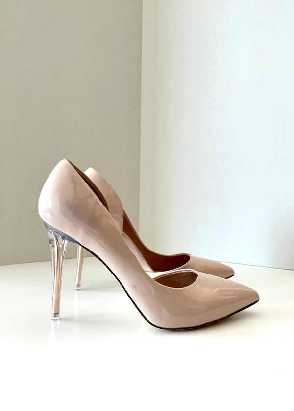 CALL IT SPRING beige pointed toe pump w/ clear stiletto heel, 8