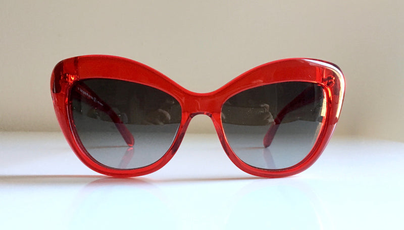 KATE SPADE red oversize cat eye sunglasses w/ transparent frames