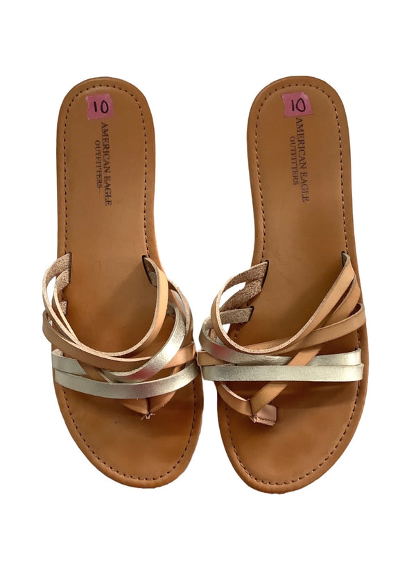 AMERICAN EAGLE tan leather strappy flat thong sandals, 10