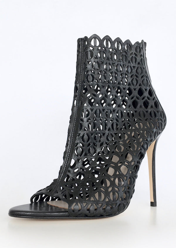ZARA Women's black die-cut cage high heel ankle boots, 10