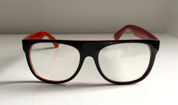 PHILLY black flat top chunky glasses w/ red inside & anti reflective lens