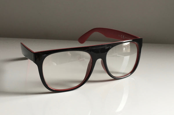 PHILLY black flat top chunky glasses w/ red inside & anti reflective lens