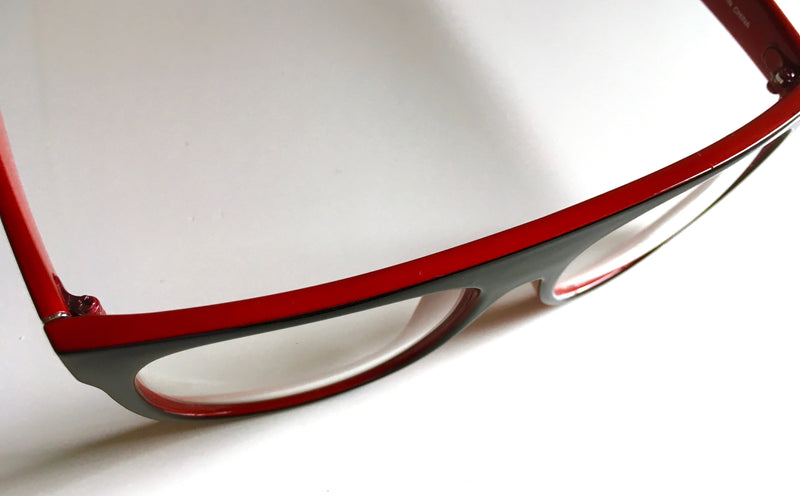 PHILLY black flat top chunky glasses w/ red inside & anti reflective lens