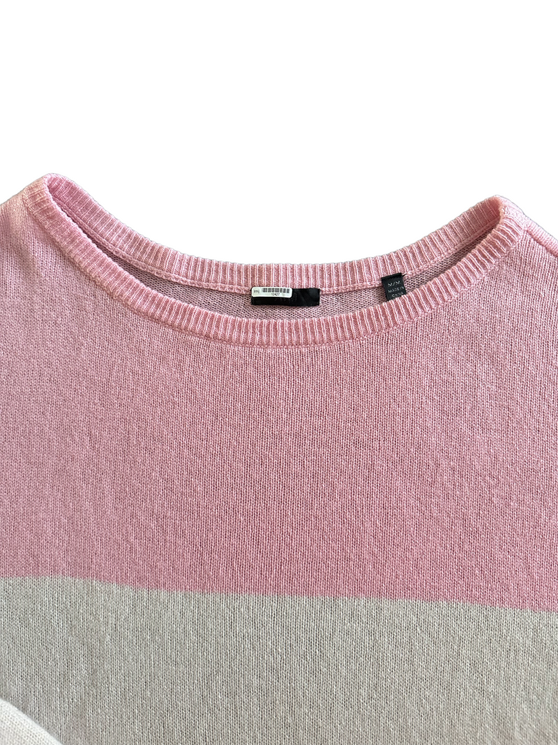 ATM pink/cream/grey colour block cashmere sweater, M