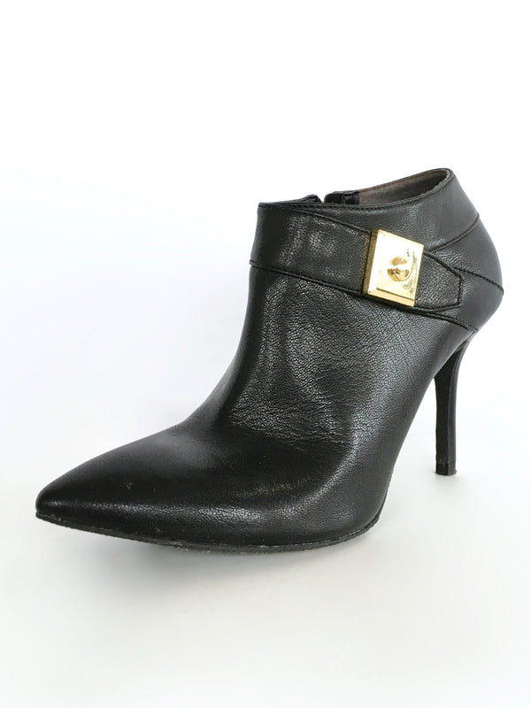 ENZO ANGIOLINI Women's black ankle booties w/ gold square buckle, 7