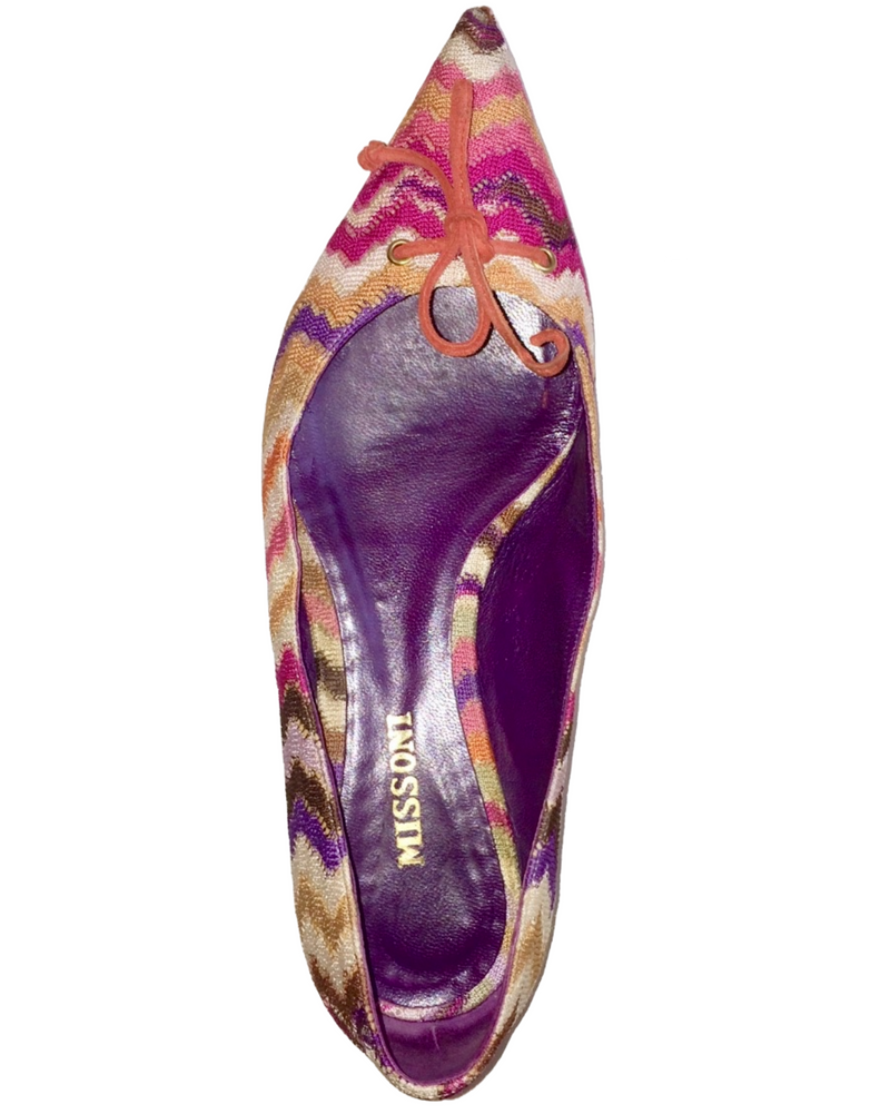 MISSONI Women's pointy toe fabric flat w/ red suede bow, 7