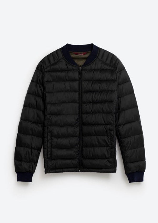 ZARA Mens black ultralight padded bomber jacket w/ knit collar & cuffs, M