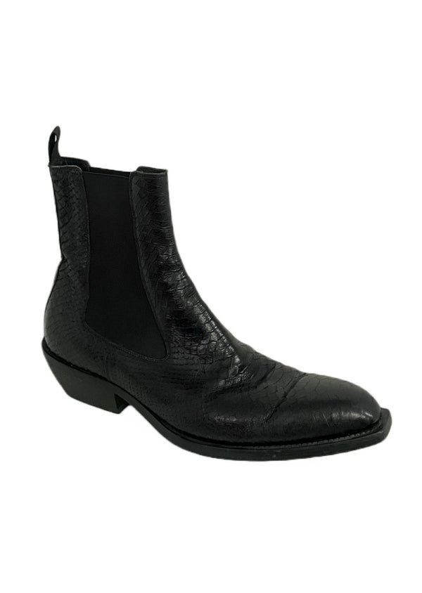 JO GHOST Men’s black snakeskin square toed ankle boots, 10