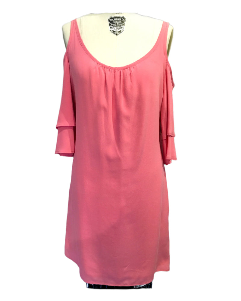 NEW ECRU Women's pink cutout shoulder shift dress, XS