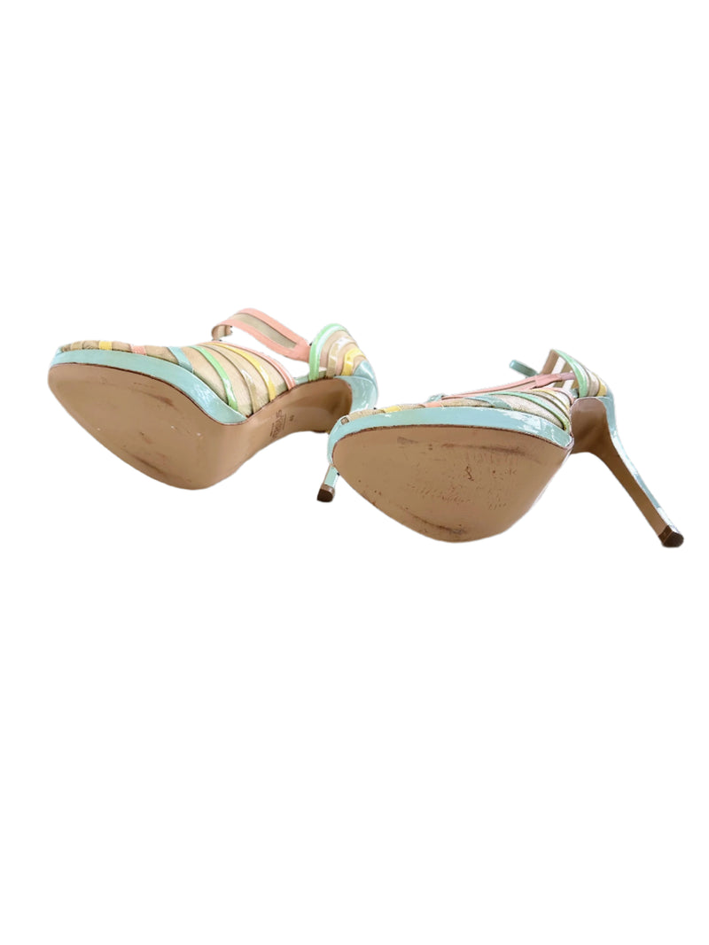 VERSUS Women's pastel patent & nude mesh stilettos, 10