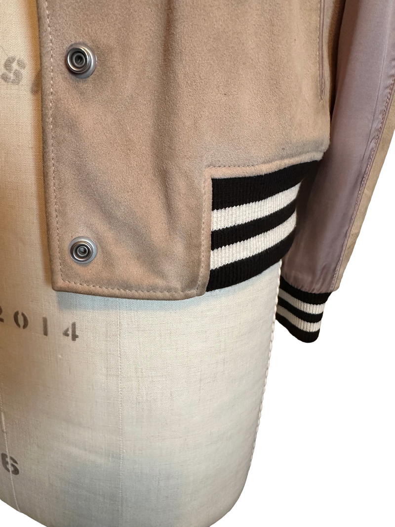 ALL SAINTS Women’s taupe suede & satin panels bomber jacket, S