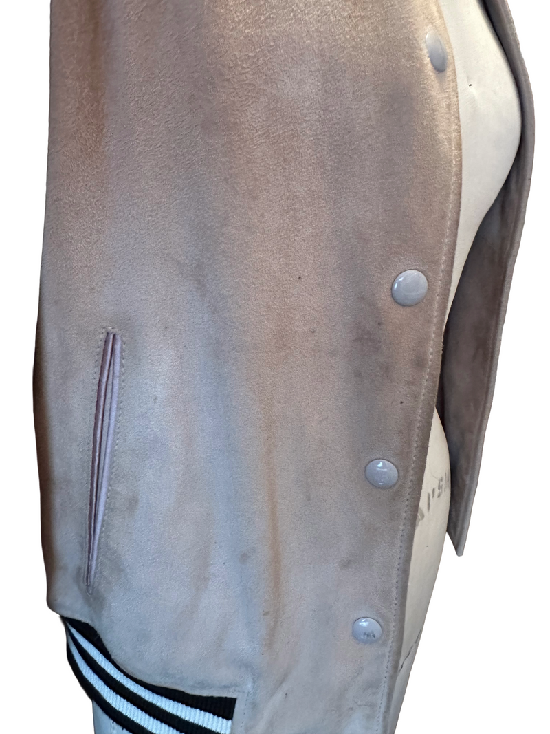 ALL SAINTS Women’s taupe suede & satin panels bomber jacket, S