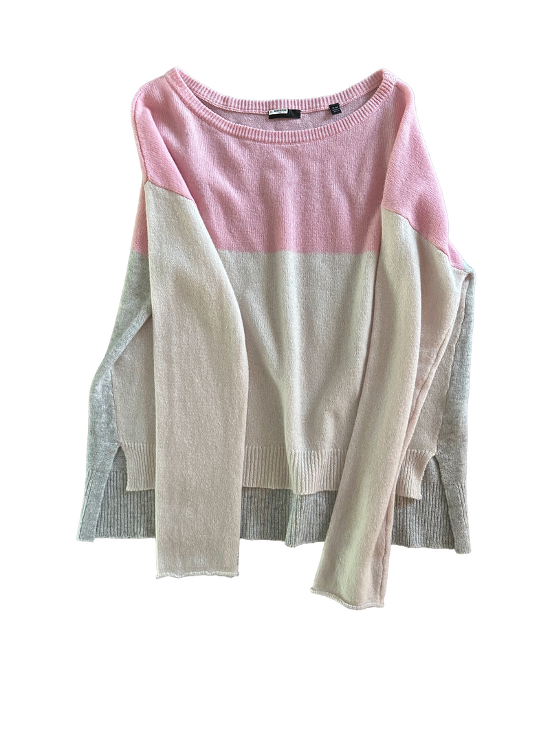 ATM pink/cream/grey colour block cashmere sweater, M