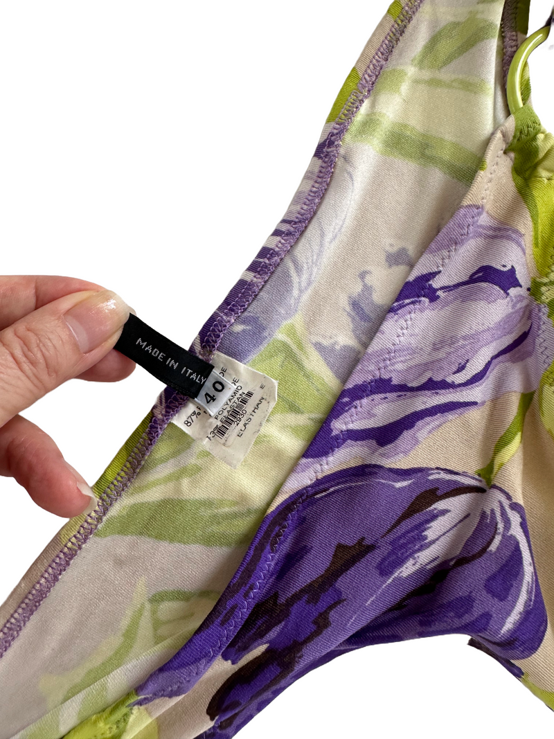 LAURANA URBINATI purple and green tulip print bikini, 40
