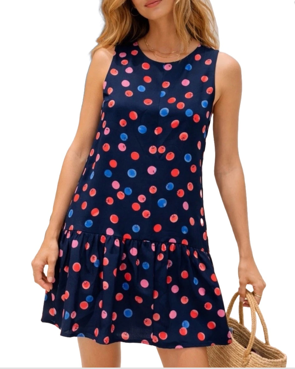 CYNTHIA ROWLEY navy sleeveless dropwaist dress w/ red/pink/blue cherri –  IMIJ