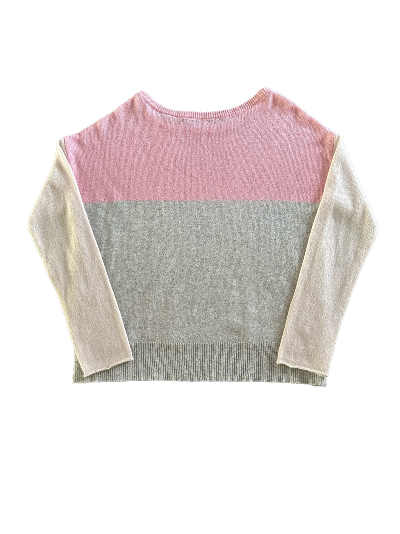 ATM pink/cream/grey colour block cashmere sweater, M