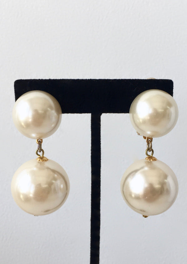 VINTAGE 90's large double pearl clip-on earrings