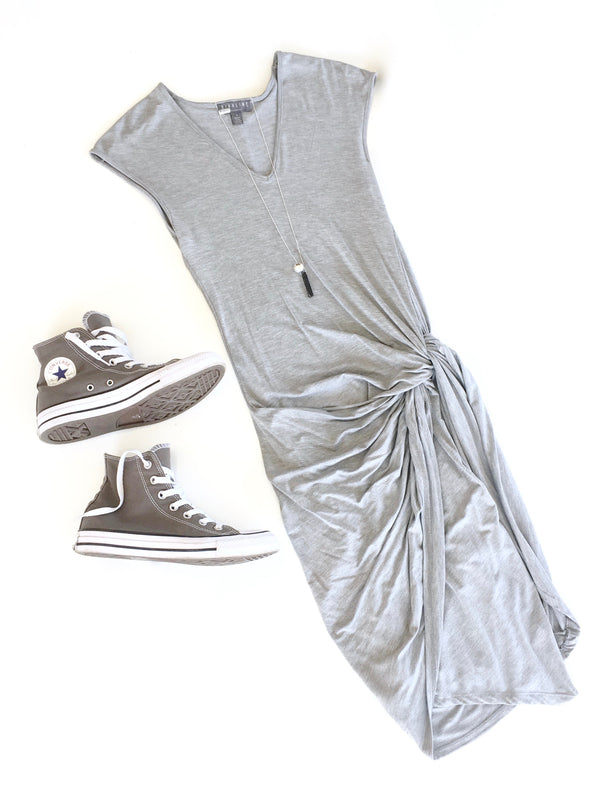 HIGHLINE COLLECTIVE Women's heather grey cotton jersey sleeveless dress w/ twist detail, S