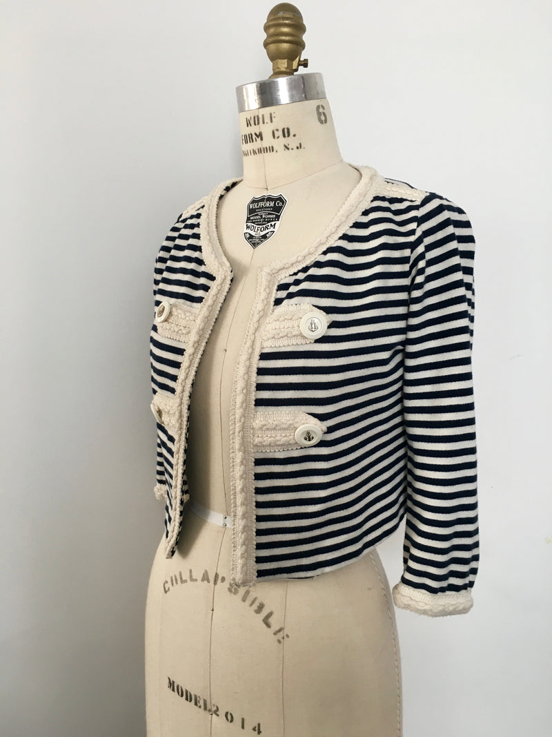 MANGO Women's navy & cream stripe cropped sailor cardigan, XS
