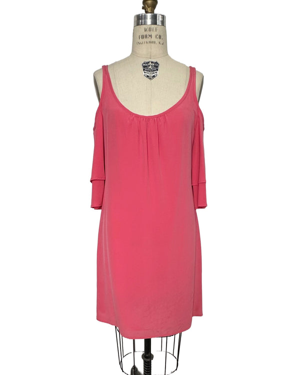 NEW ECRU Women's pink cutout shoulder shift dress, XS