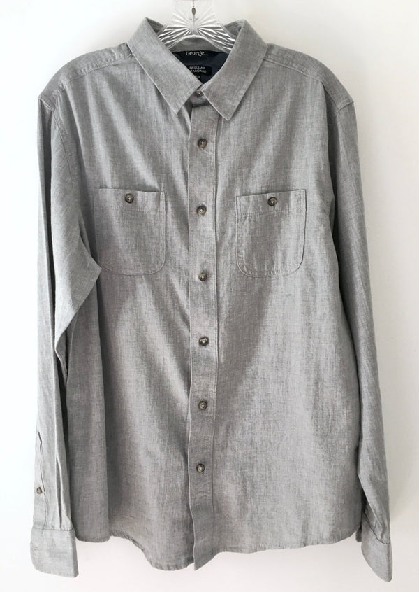 GEORGE Mens heathered grey flannel shirt, M