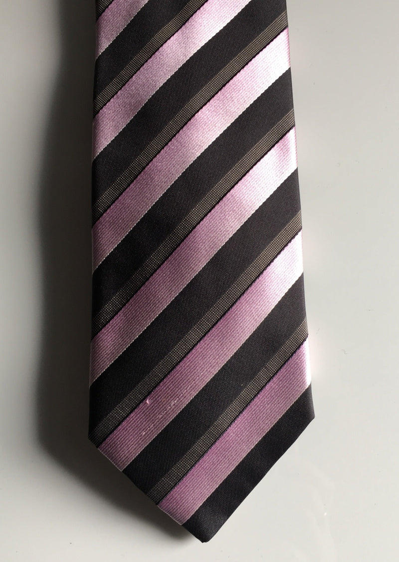 BOSS pink/black/grey stripe silk tie